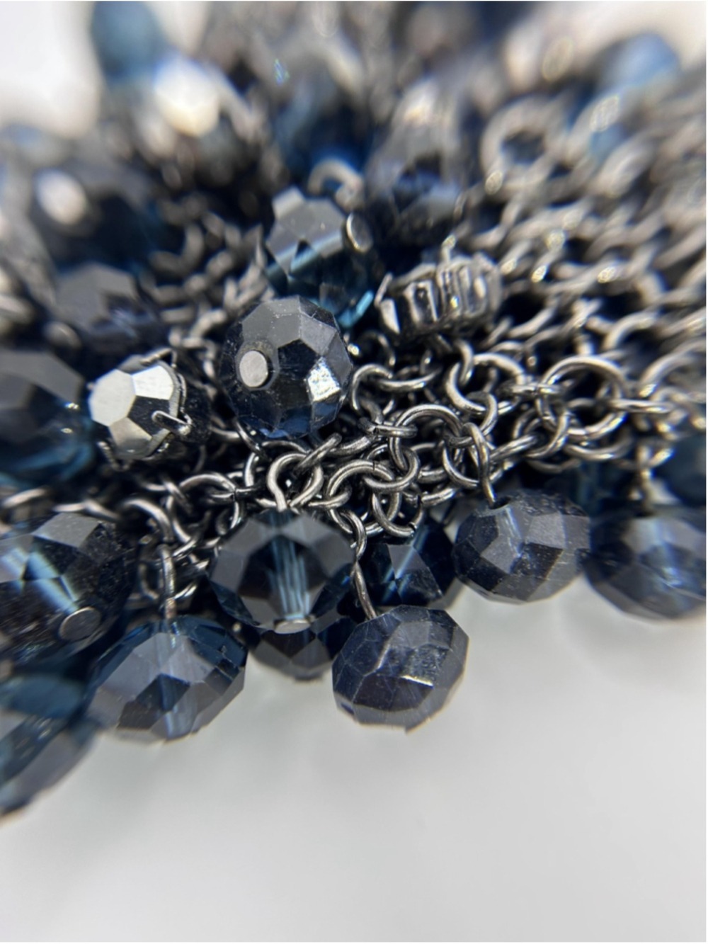 Necklace‎ Blue Glass Beaded Bib Statement Gunmetal Chain Fashion Womens Jewelry - Picture 6 of 9